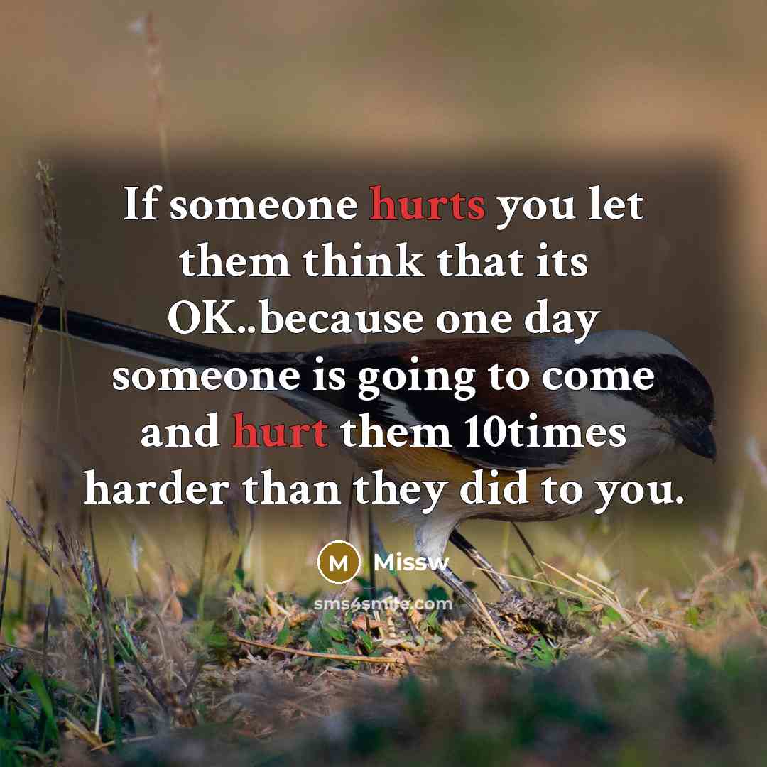 “If someone hurts you let them think that its OK..because one day someone is going to come and hurt them 10times harder than they did to you.” quote by Missw