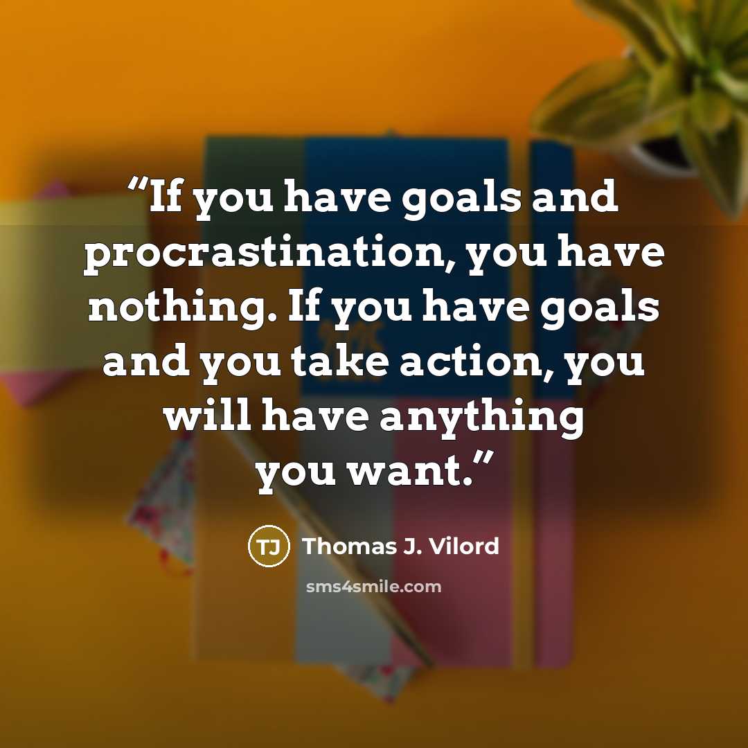 “If you have goals and procrastination, you have nothing. If you have goals and you take action, you will have anything you want.” quote by Thomas J. Vilord