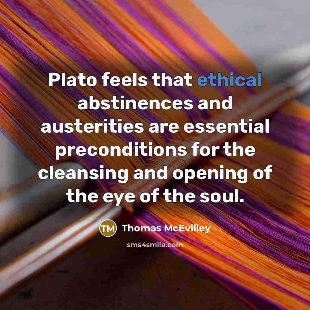“Plato feels that ethical abstinences and austerities are essential preconditions…” quote by Thomas McEvilley