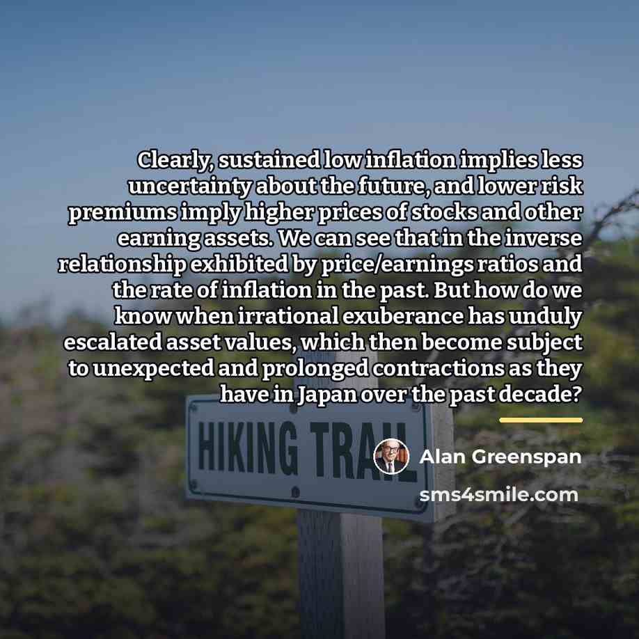 “Clearly, sustained low inflation implies less uncertainty about the future,…” quote by Alan Greenspan