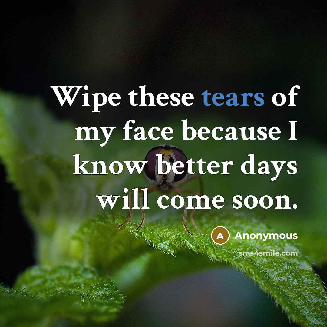 “Wipe these tears of my face because I know better days will come soon.” quote by Anonymous