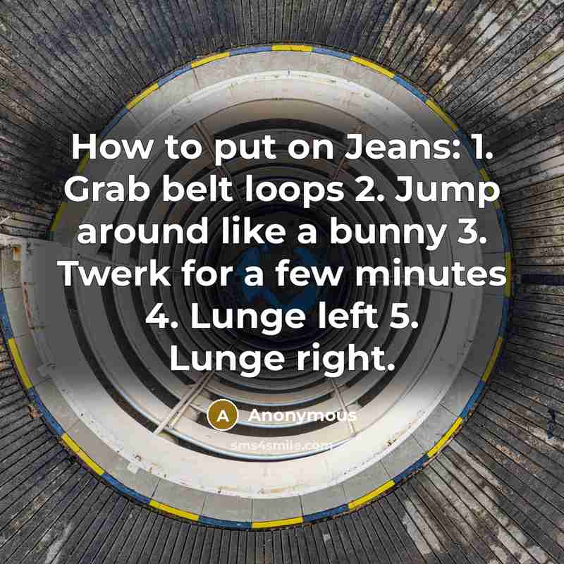 “How to put on Jeans: 1. Grab belt loops 2.…” quote by Anonymous