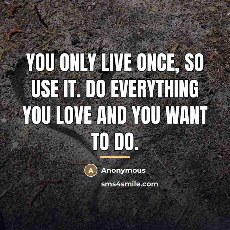 “You only live once, so use it. Do everything you…” quote by Anonymous
