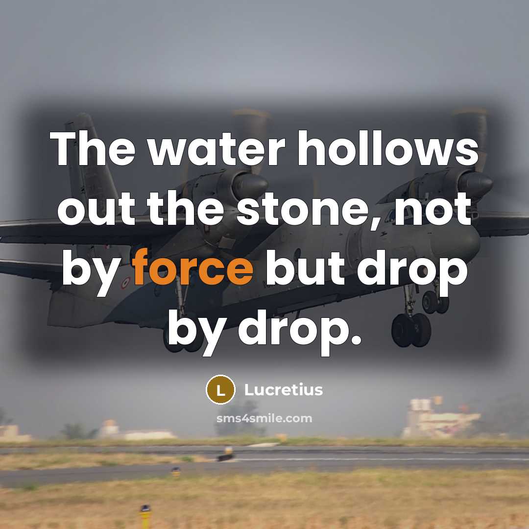 “The water hollows out the stone, not by force but…” quote by Lucretius