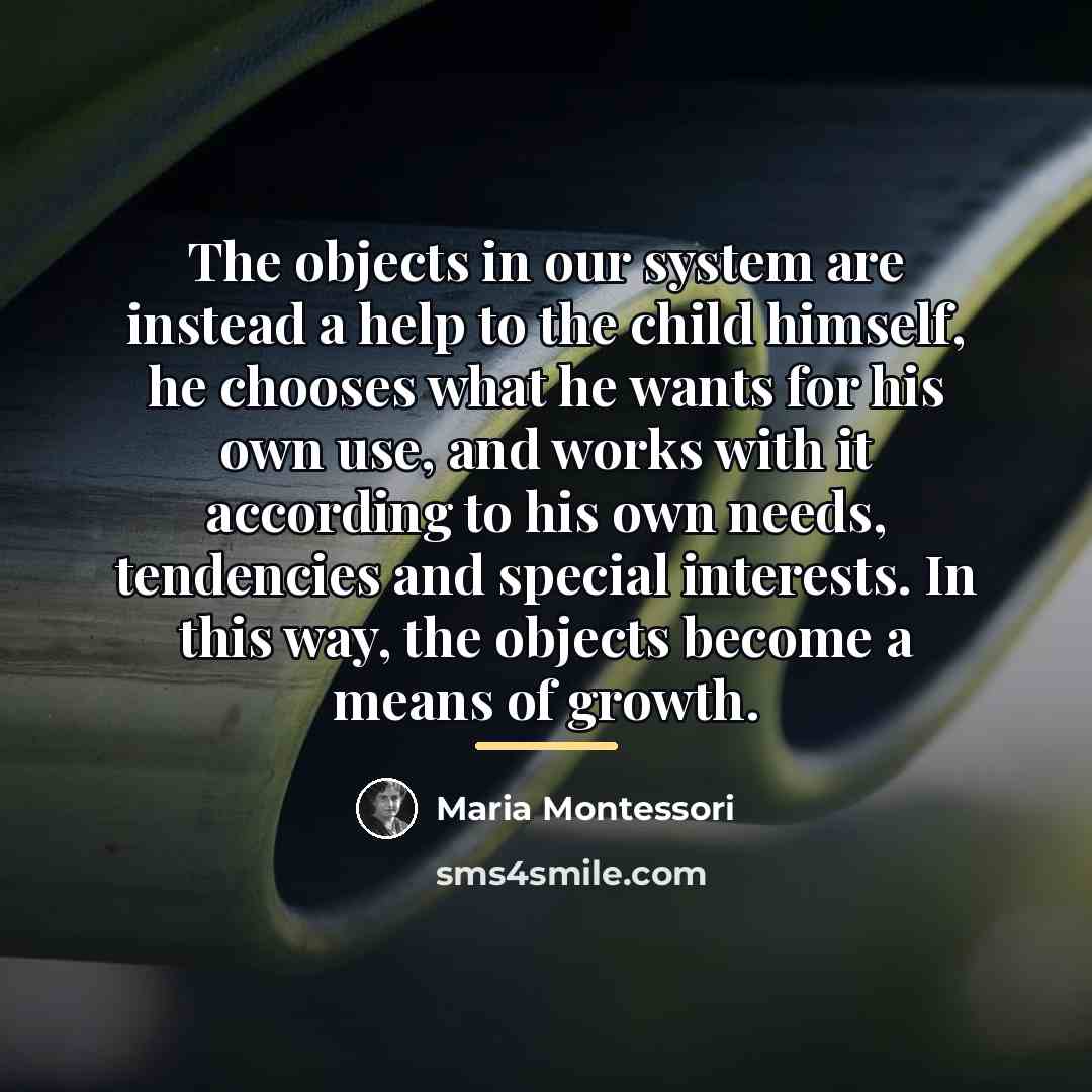 “The objects in our system are instead a help to…” quote by Maria Montessori