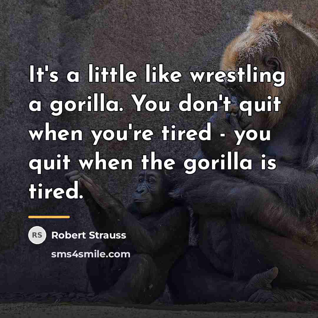 “It's a little like wrestling a gorilla. You don't quit…” quote by Robert Strauss