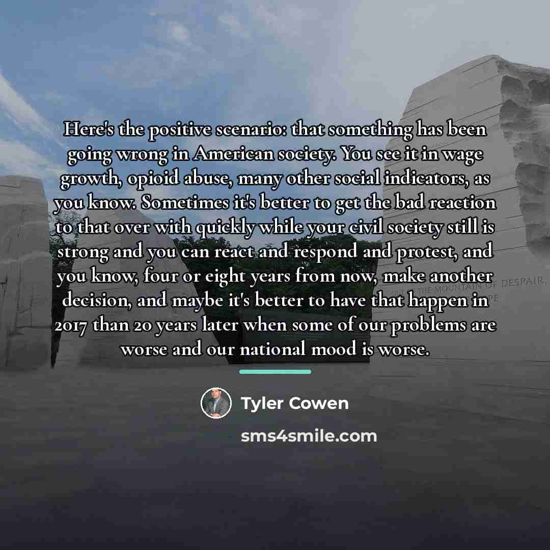 “Here's the positive scenario: that something has been going wrong…” quote by Tyler Cowen