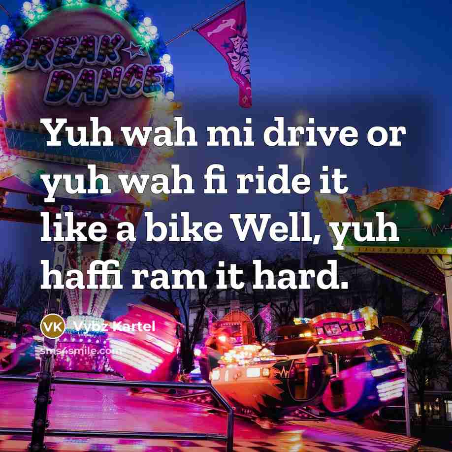 “Yuh wah mi drive or yuh wah fi ride it like a bike Well, yuh haffi ram it hard.” quote by Vybz Kartel