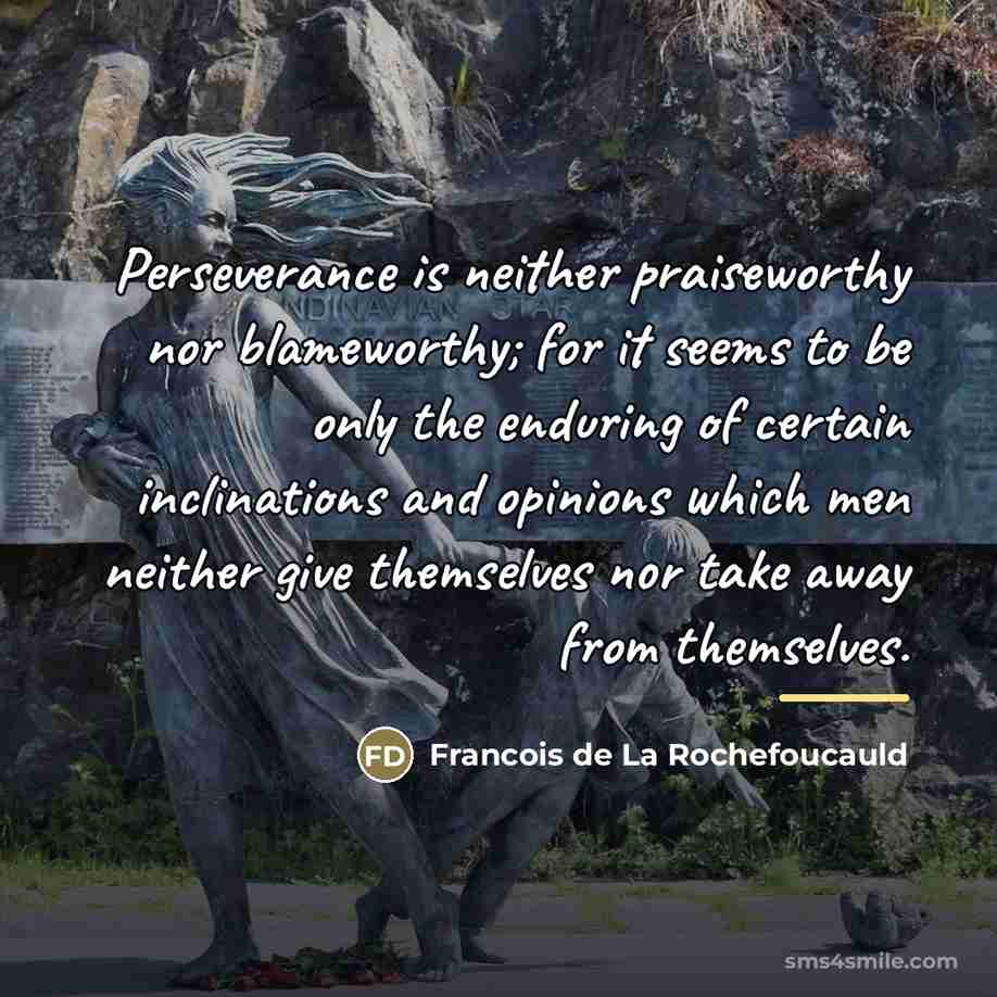 “Perseverance is neither praiseworthy nor blameworthy; for it seems to…” quote by Francois de La Rochefoucauld