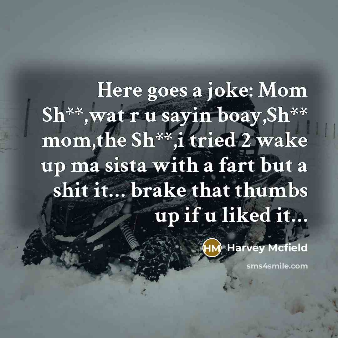 “Here goes a joke: Mom Sh**,wat r u sayin boay,Sh**…” quote by Harvey Mcfield