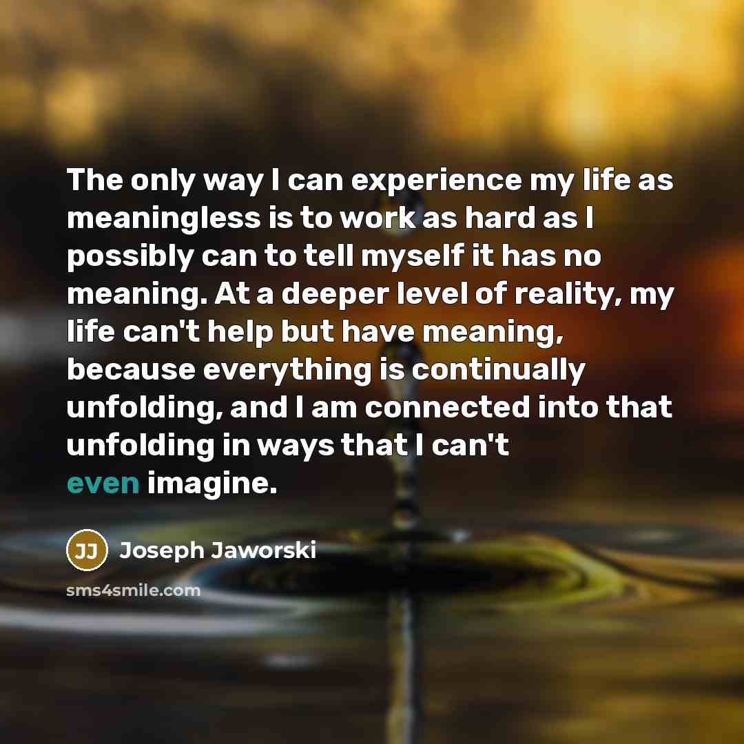 “The only way I can experience my life as meaningless…” quote by Joseph Jaworski