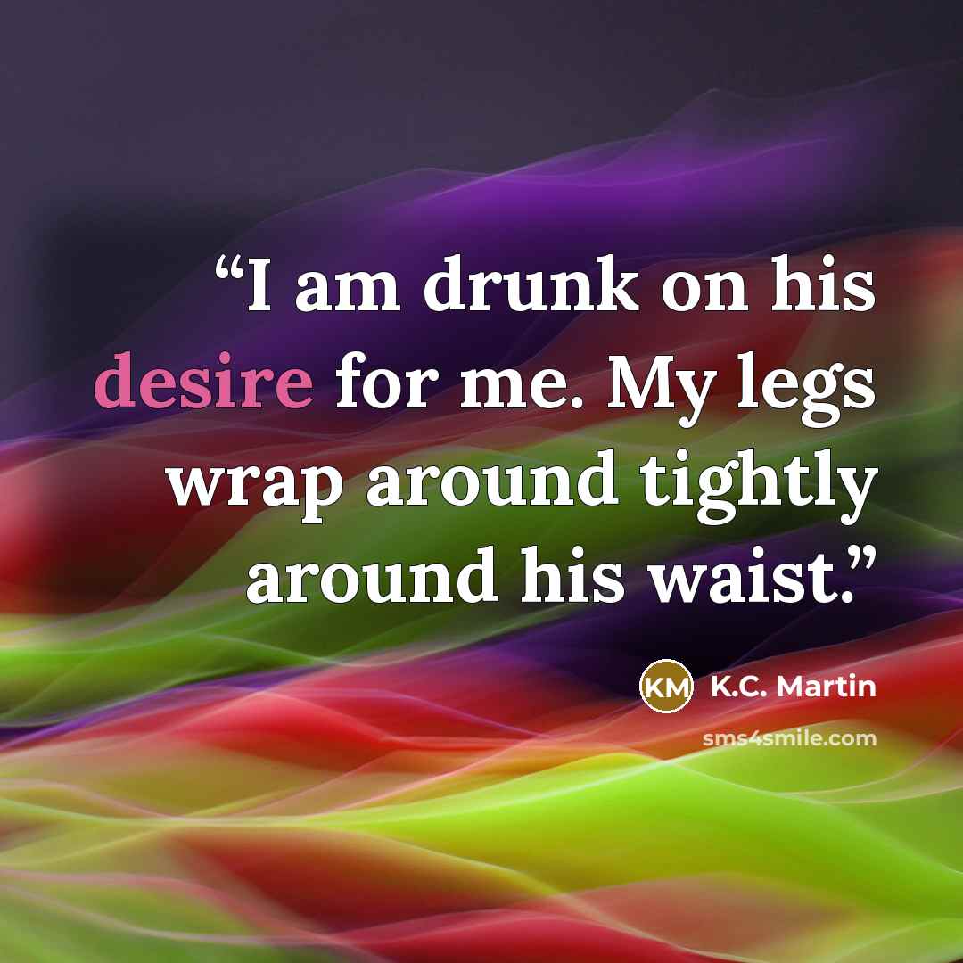 “I am drunk on his desire for me. My legs wrap around tightly around his waist.” quote by K.C. Martin
