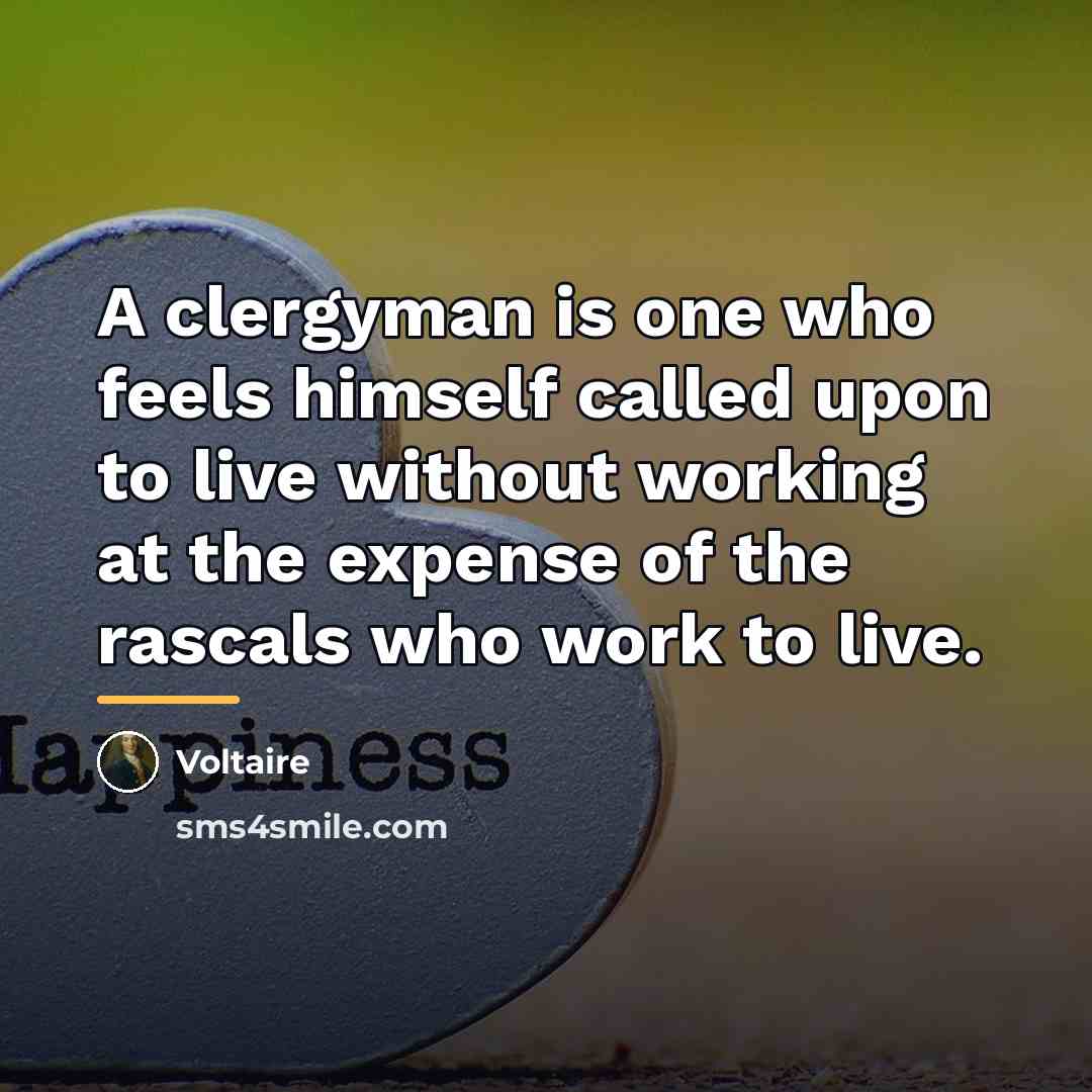 “A clergyman is one who feels himself called upon to…” quote by Voltaire