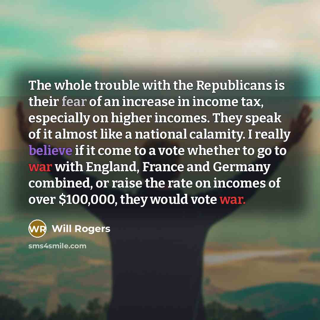 “The whole trouble with the Republicans is their fear of…” quote by Will Rogers