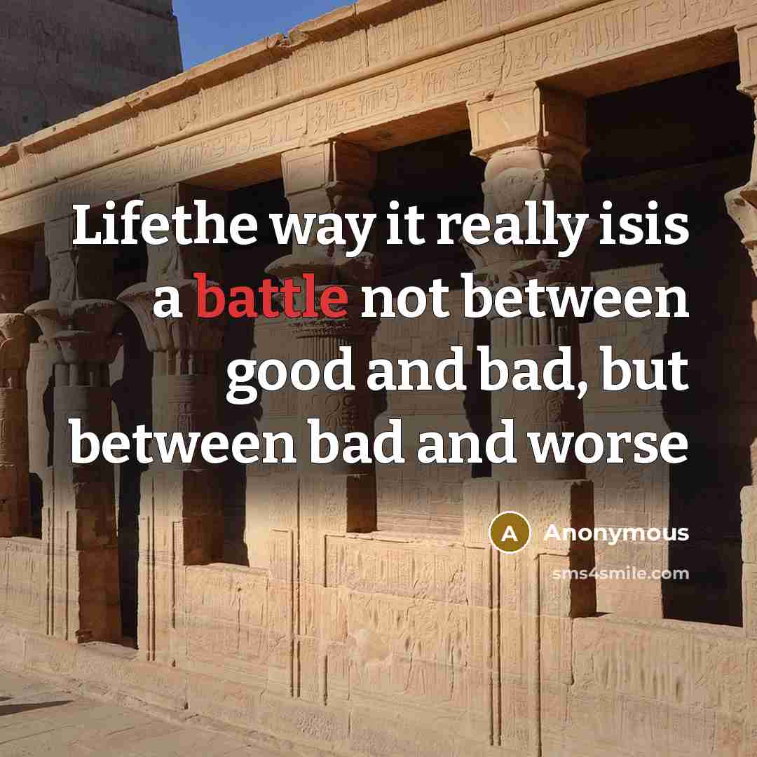“Lifethe way it really isis a battle not between good and bad, but between bad and worse” quote by Anonymous