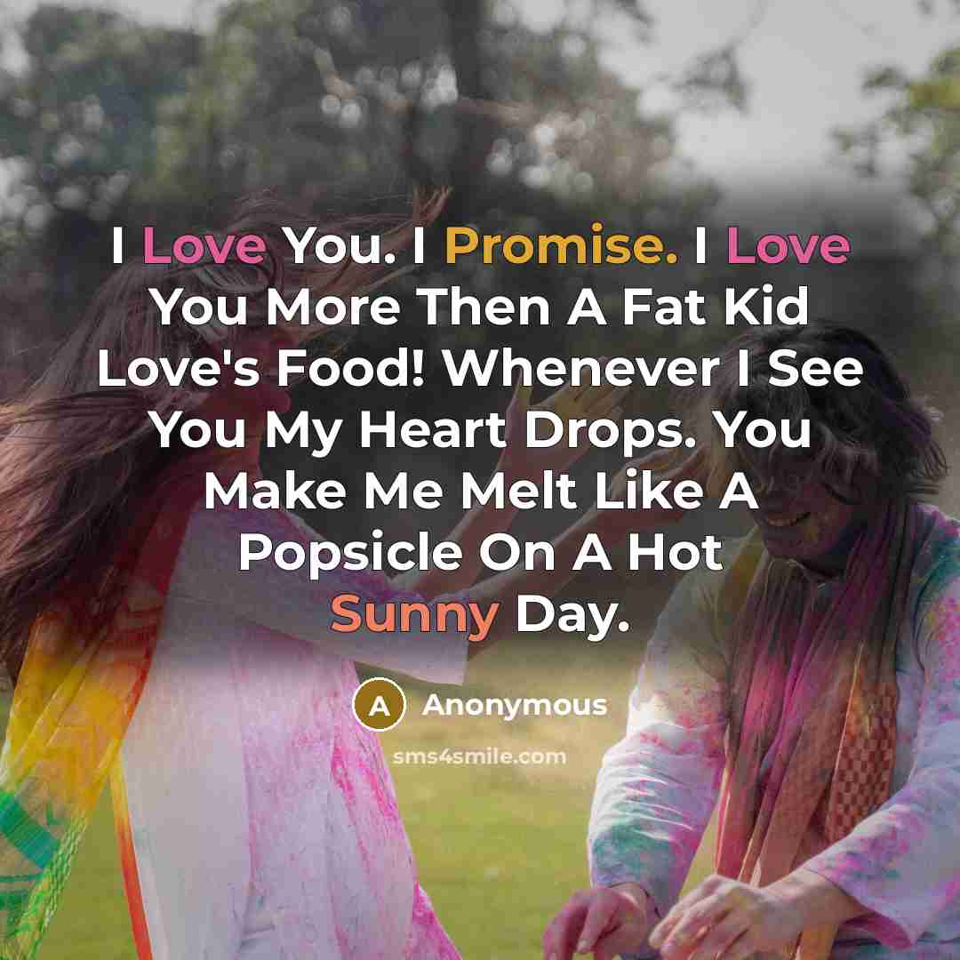 “I Love You. I Promise. I Love You More Then A Fat Kid Love's Food! Whenever I See You My Heart Drops. You Make Me Melt Like A Popsicle On A Hot Sunny Day.” quote by Anonymous