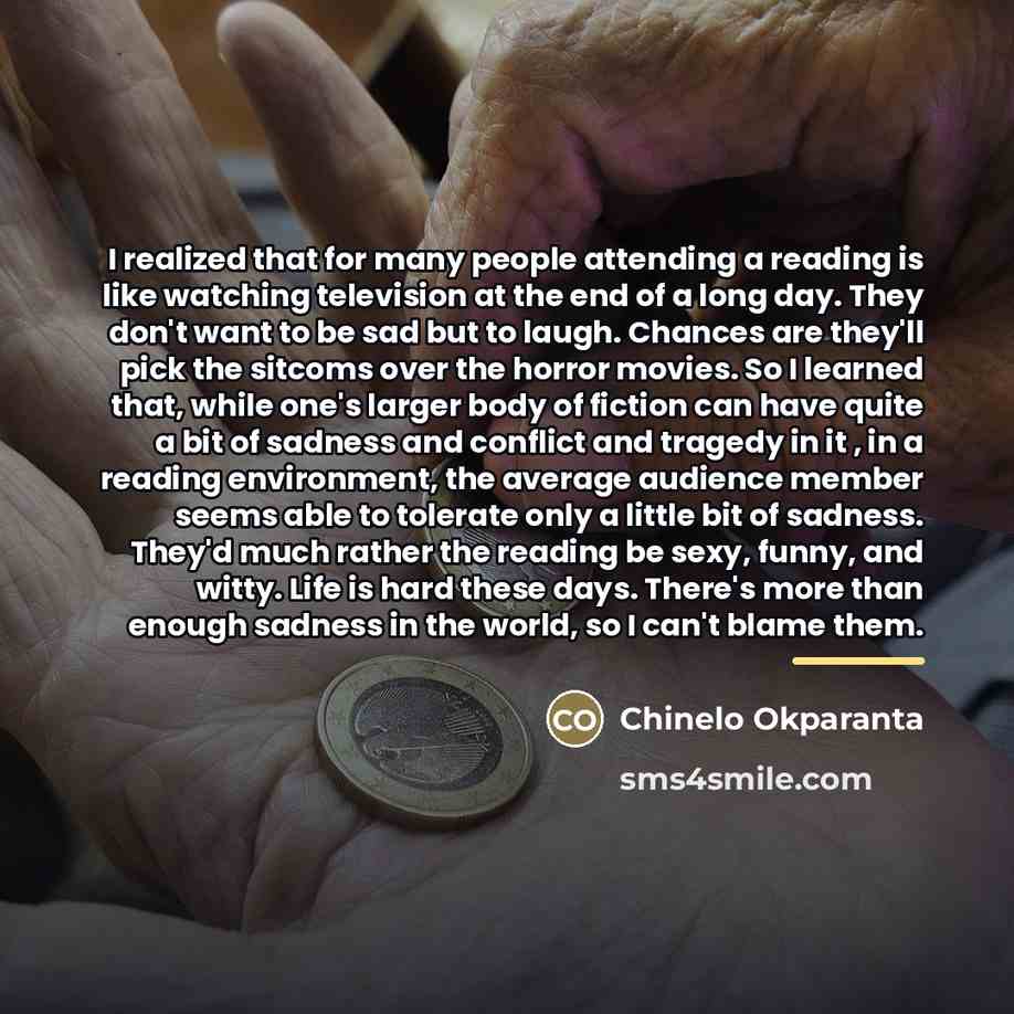 “I realized that for many people attending a reading is…” quote by Chinelo Okparanta