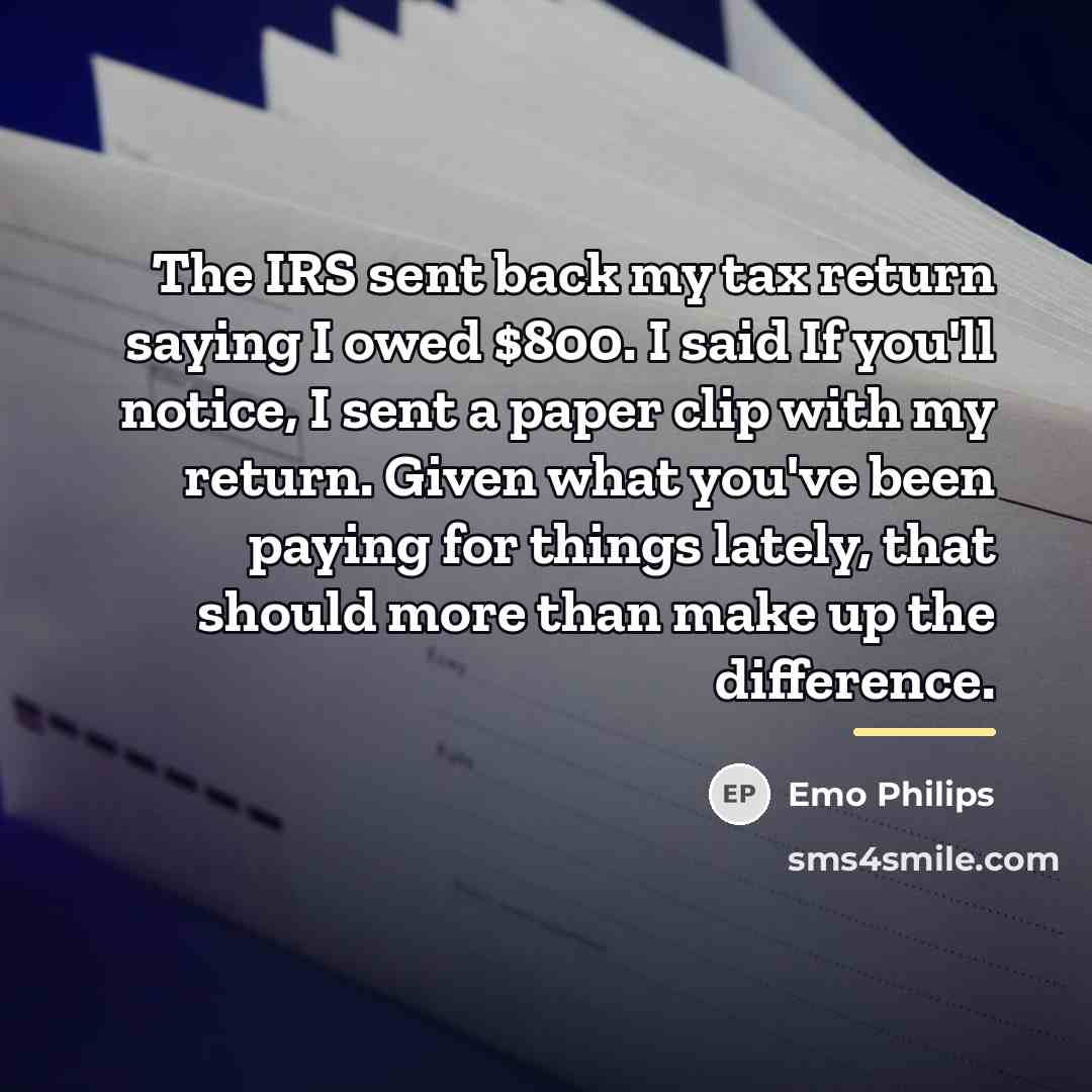 “The IRS sent back my tax return saying I owed…” quote by Emo Philips