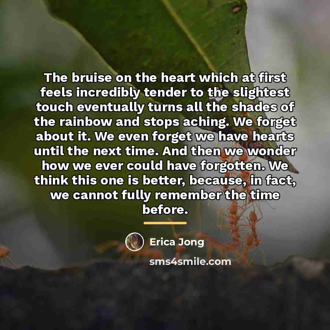 “The bruise on the heart which at first feels incredibly…” quote by Erica Jong