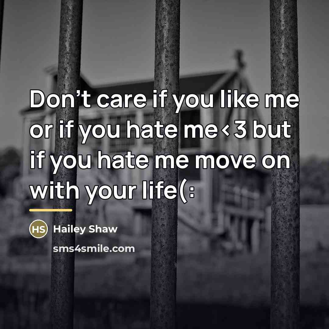 “Don't care if you like me or if you hate…” quote by Hailey Shaw