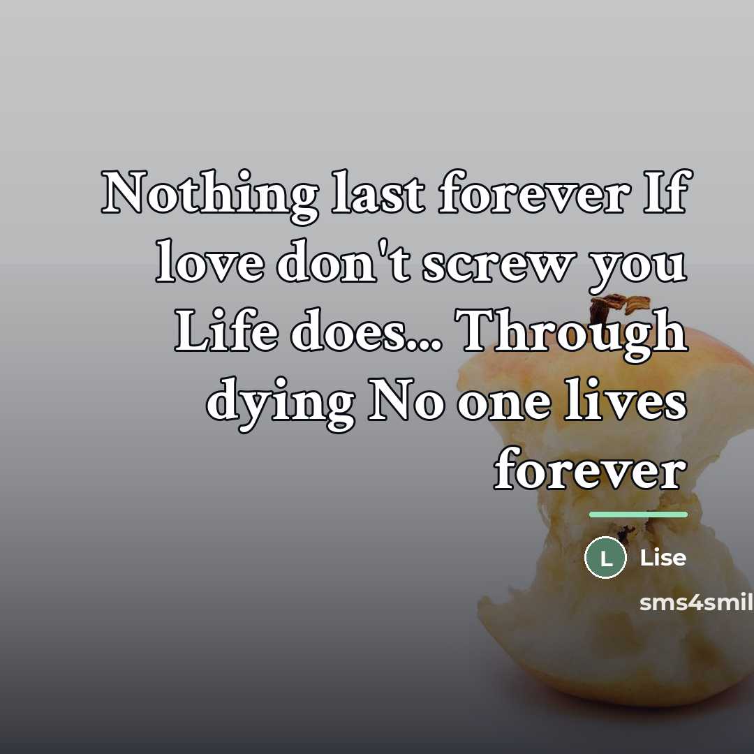 “Nothing last forever If love don't screw you Life does...…” quote by Lise