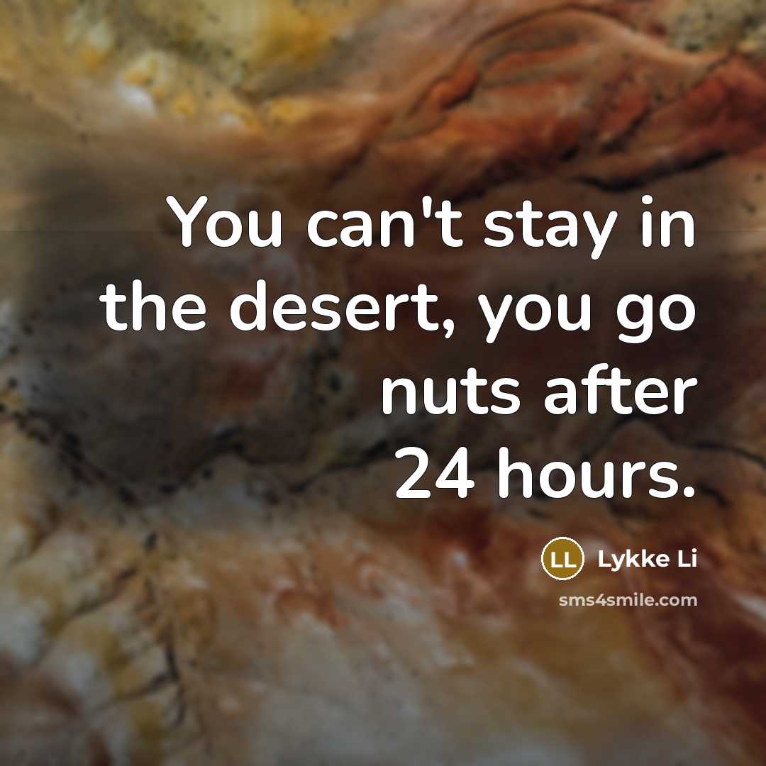 “You can't stay in the desert, you go nuts after 24 hours.” quote by Lykke Li
