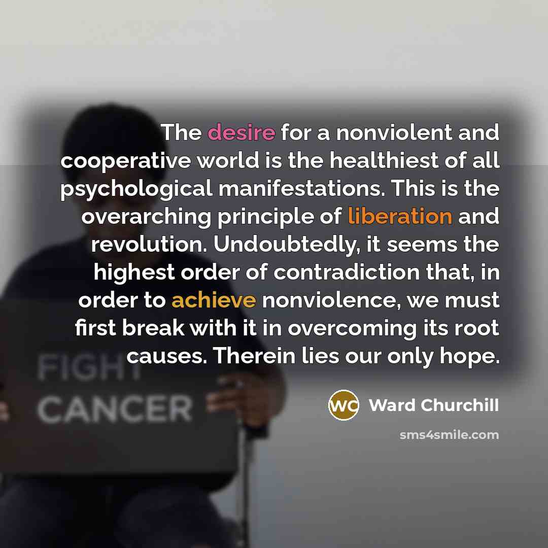 “The desire for a nonviolent and cooperative world is the…” quote by Ward Churchill