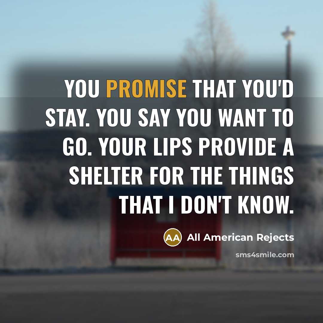 “You promise that you'd stay. You say you want to…” quote by All American Rejects