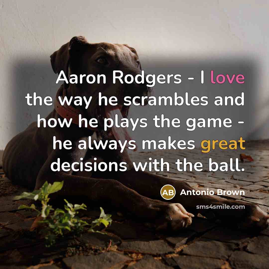 “Aaron Rodgers - I love the way he scrambles and how he plays the game - he always makes great decisions with the ball.” quote by Antonio Brown