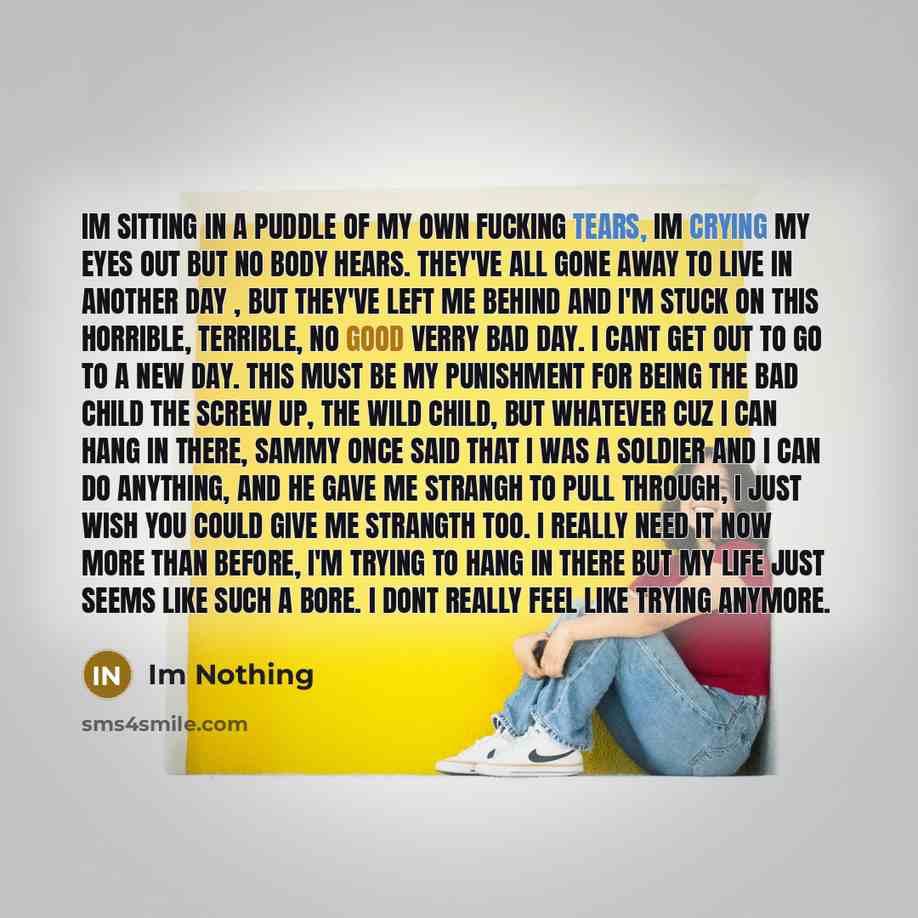 “Im sitting in a puddle of my own fucking tears,…” quote by Im Nothing