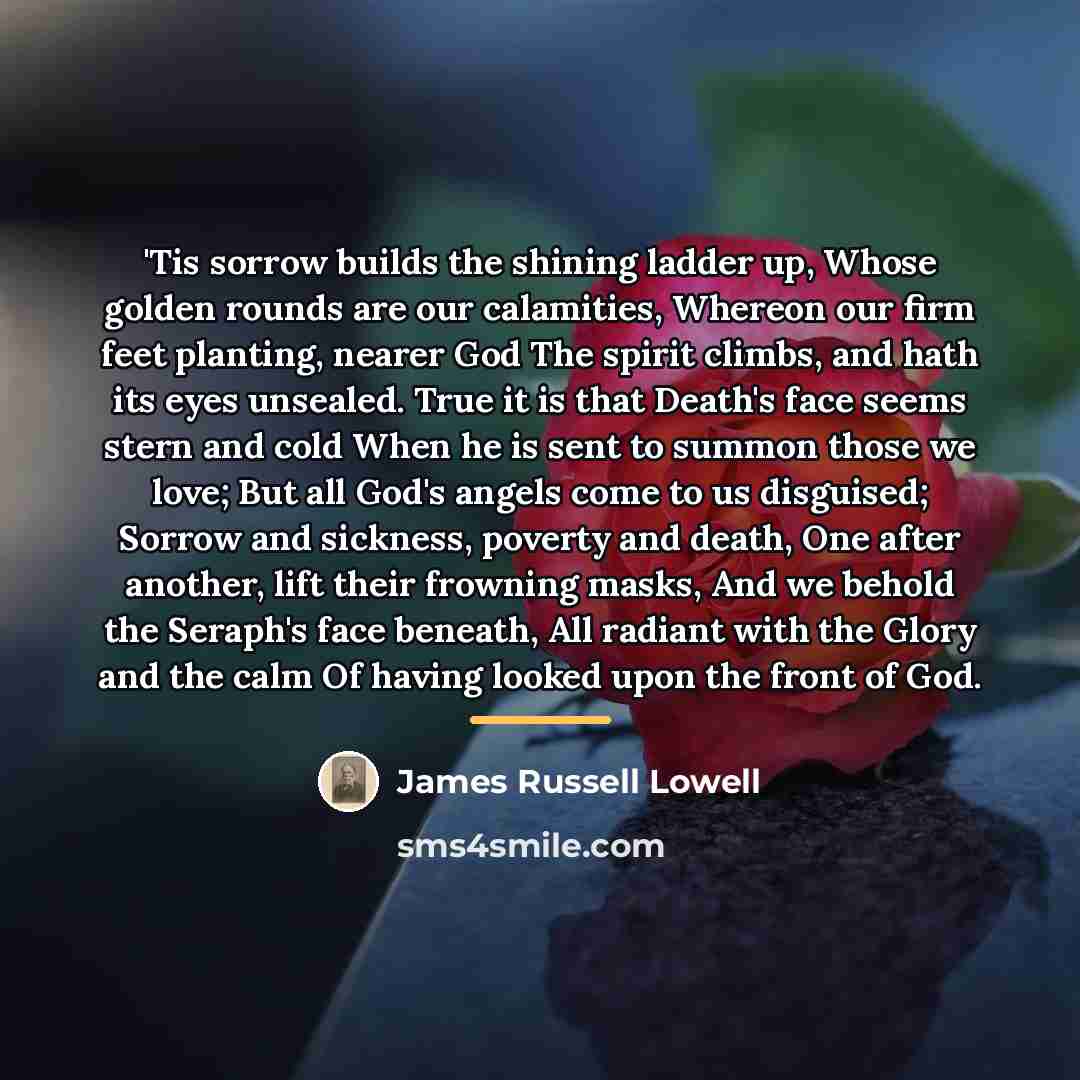“'Tis sorrow builds the shining ladder up, Whose golden rounds…” quote by James Russell Lowell