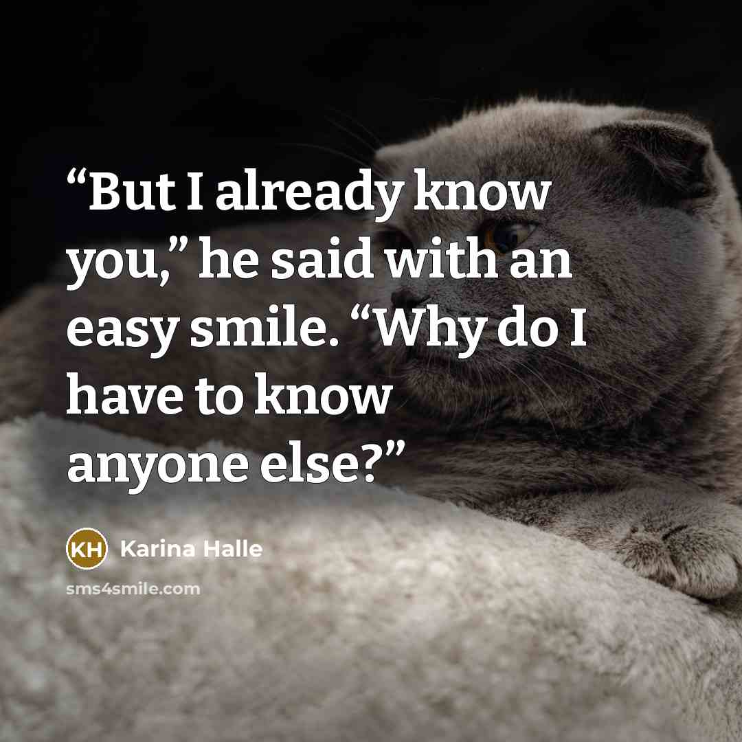 “But I already know you,” he said with an easy smile. “Why do I have to know anyone else?” quote by Karina Halle