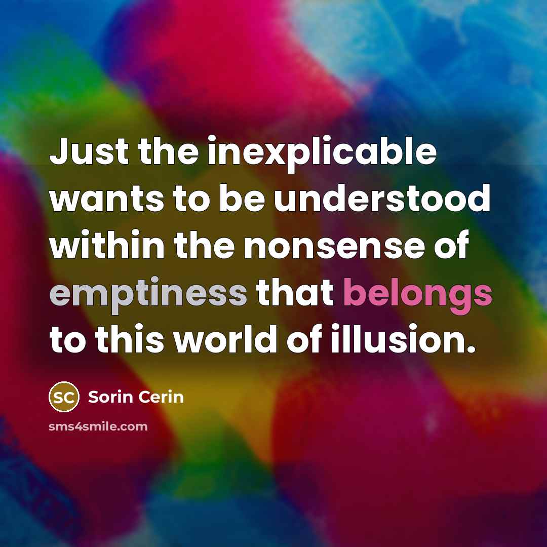 “Just the inexplicable wants to be understood within the nonsense of emptiness that belongs to this world of illusion.” quote by Sorin Cerin