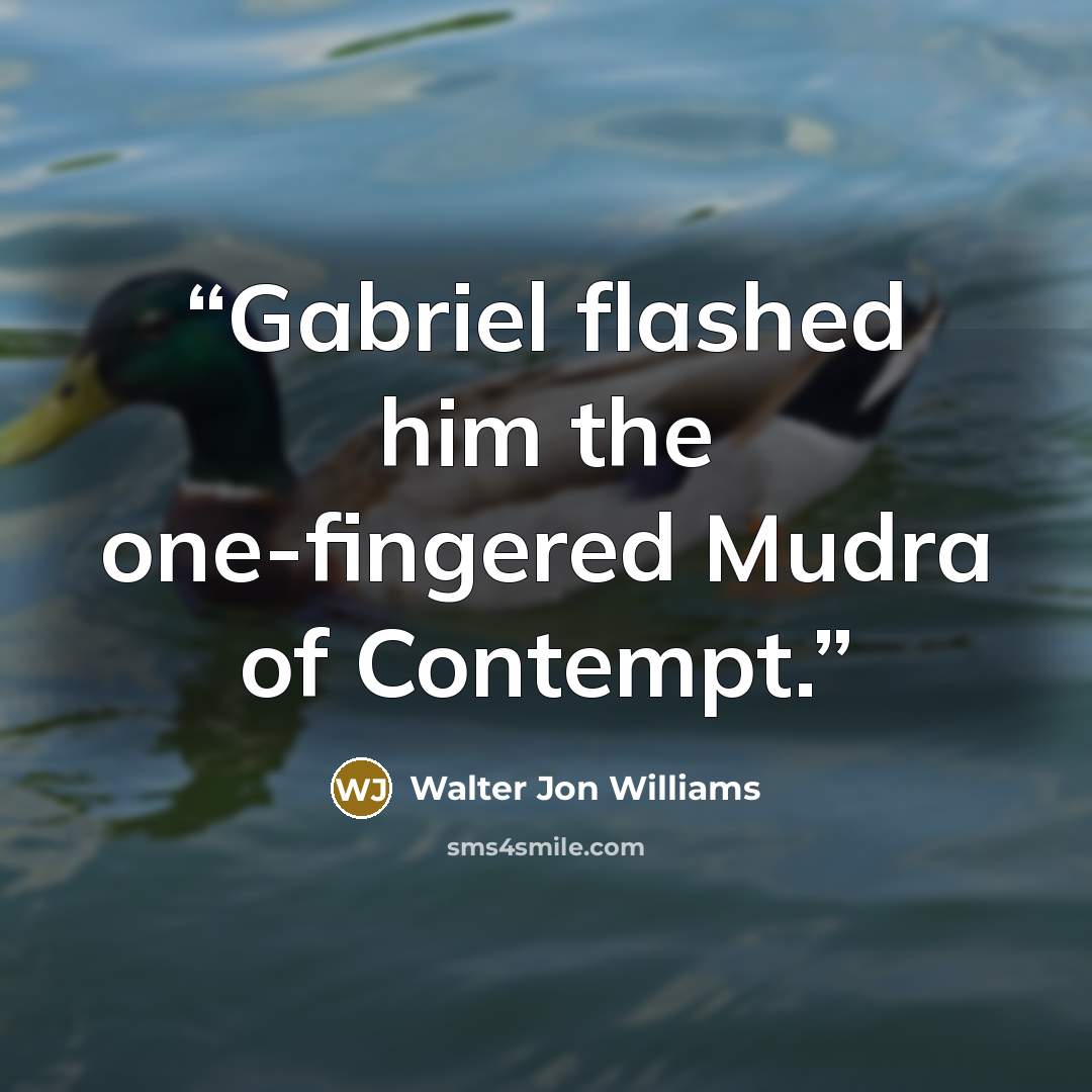 “Gabriel flashed him the one-fingered Mudra of Contempt.” quote by Walter Jon Williams