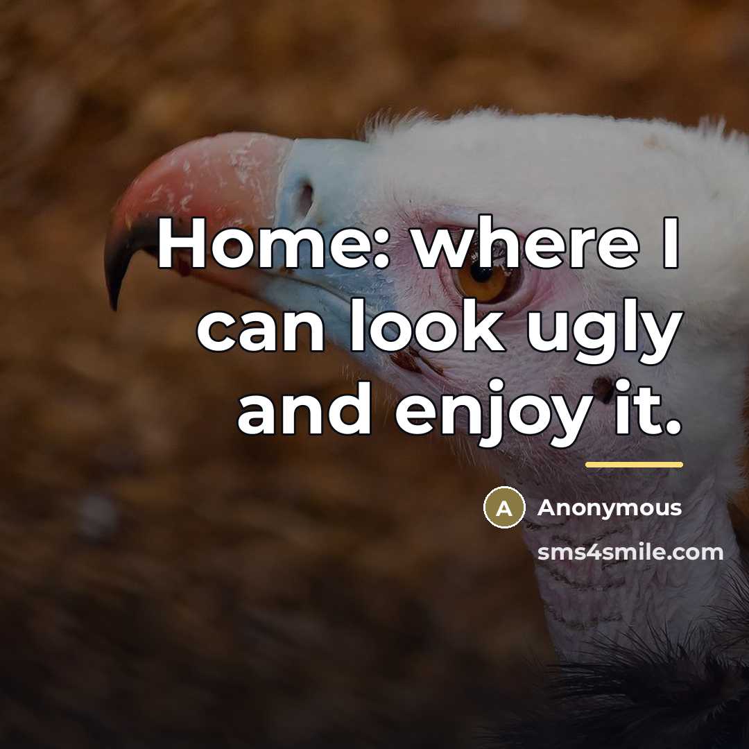 “Home: where I can look ugly and enjoy it.…” quote by Anonymous