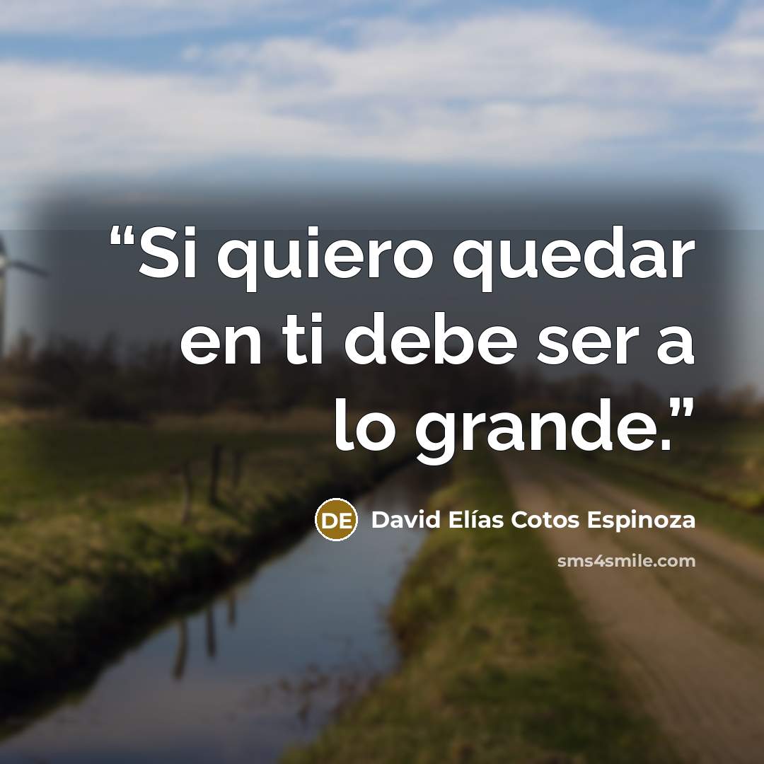 “Si quiero quedar en ti debe ser a lo grande.” quote by David Elías Cotos Espinoza