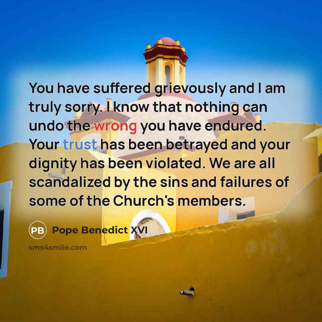 “You have suffered grievously and I am truly sorry. I…” quote by Pope Benedict XVI
