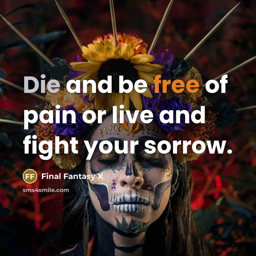 “Die and be free of pain or live and fight your sorrow.” quote by Final Fantasy X