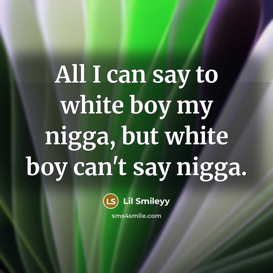 “All I can say to white boy my nigga, but white boy can't say nigga.” quote by Lil Smileyy