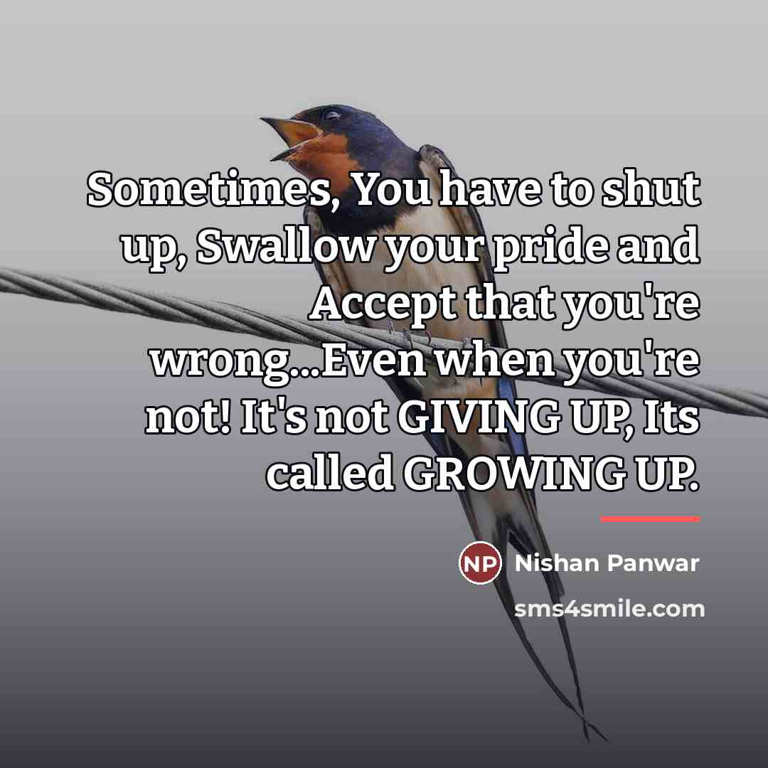 “Sometimes, You have to shut up, Swallow your pride and…” quote by Nishan Panwar