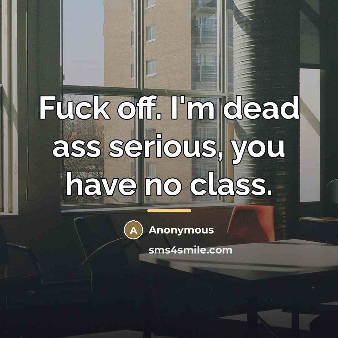 “Fuck off. I'm dead ass serious, you have no class.…” quote by Anonymous