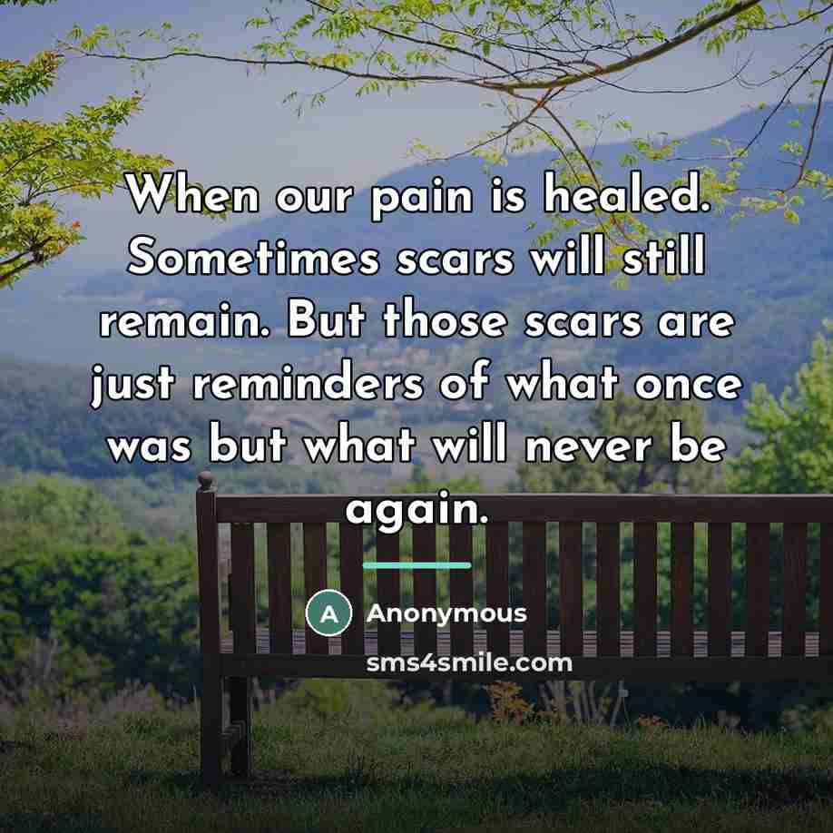 “When our pain is healed. Sometimes scars will still remain.…” quote by Anonymous