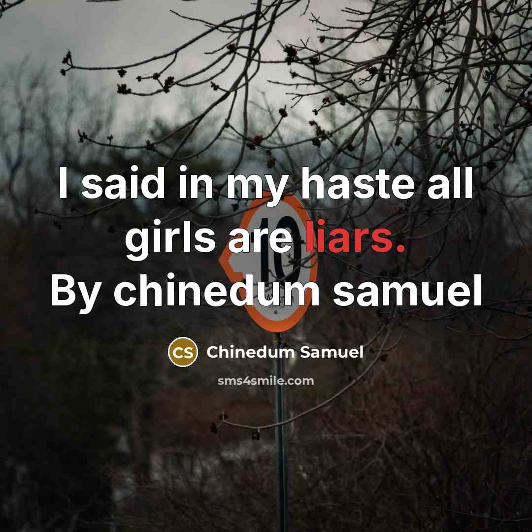 “I said in my haste all girls are liars. By chinedum samuel” quote by Chinedum Samuel