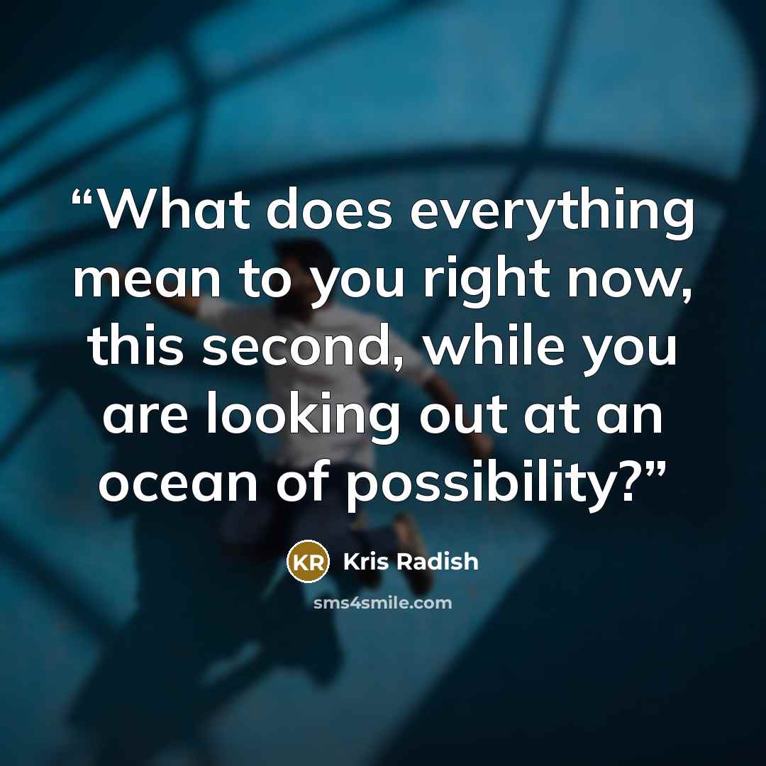 “What does everything mean to you right now, this second, while you are looking out at an ocean of possibility?” quote by Kris Radish