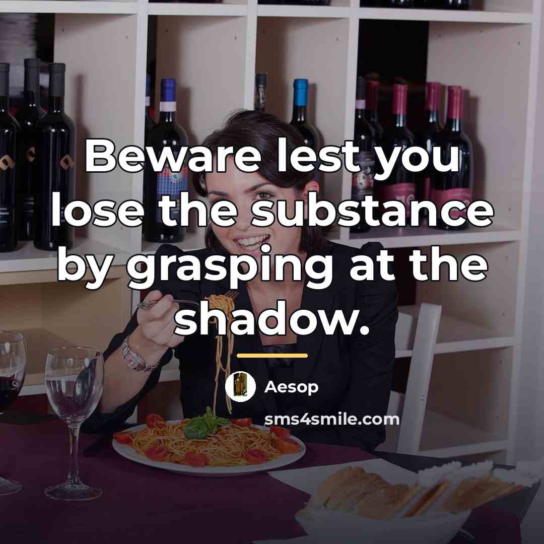 “Beware lest you lose the substance by grasping at the…” quote by Aesop