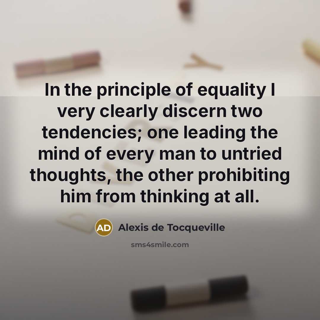 “In the principle of equality I very clearly discern two…” quote by Alexis de Tocqueville