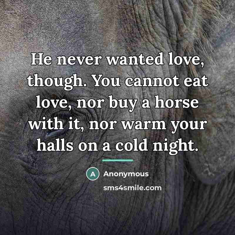 “He never wanted love, though. You cannot eat love, nor…” quote by Anonymous