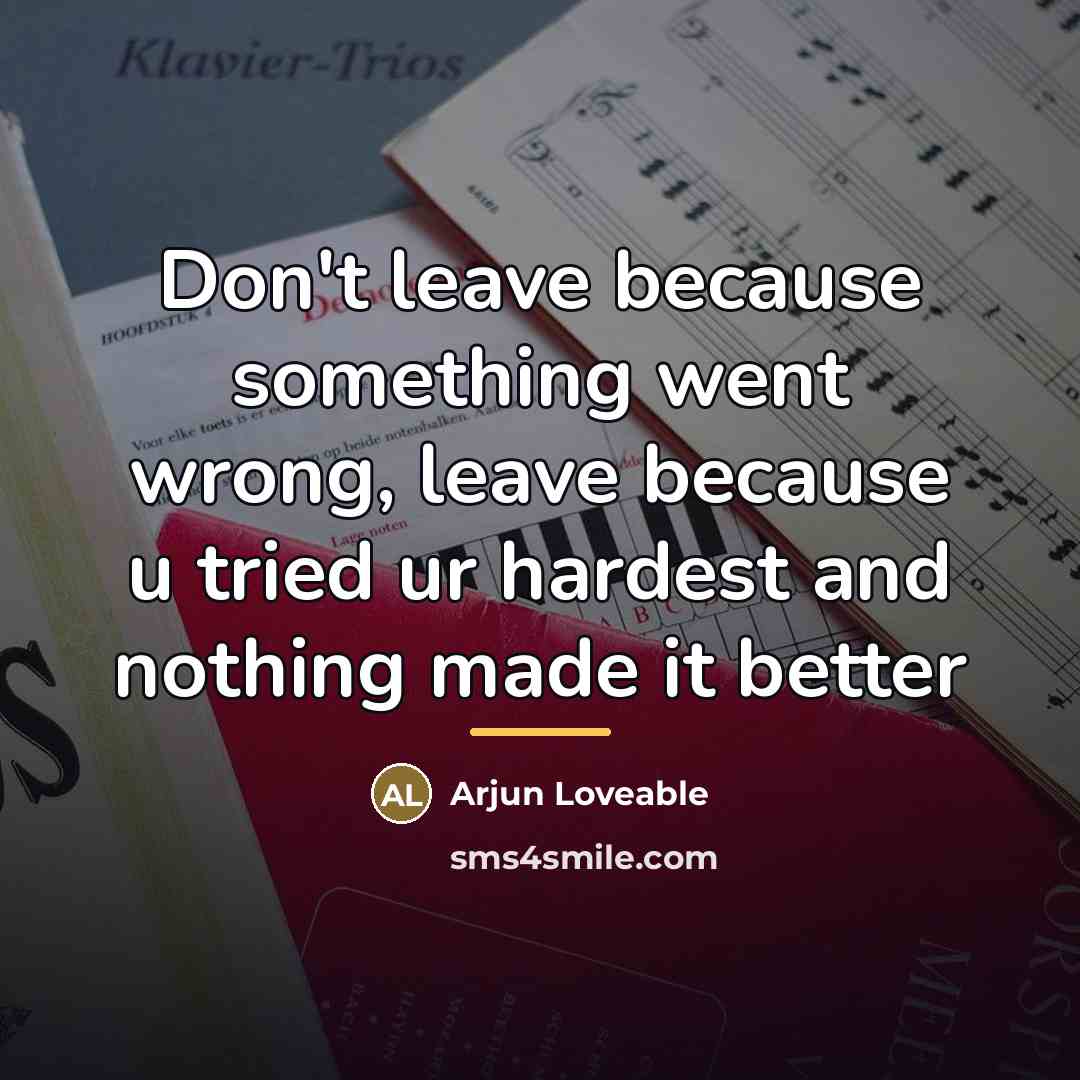 “Don't leave because something went wrong, leave because u tried…” quote by Arjun Loveable