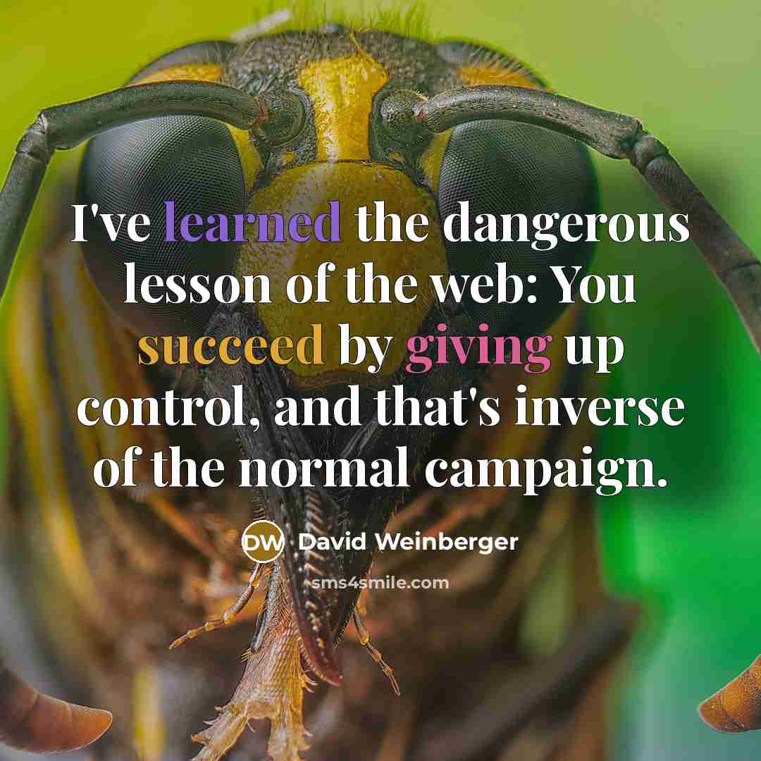 “I've learned the dangerous lesson of the web: You succeed…” quote by David Weinberger
