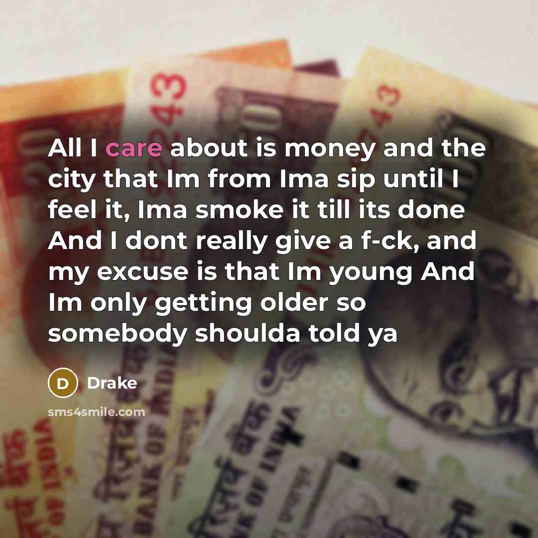 “All I care about is money and the city that…” quote by Drake